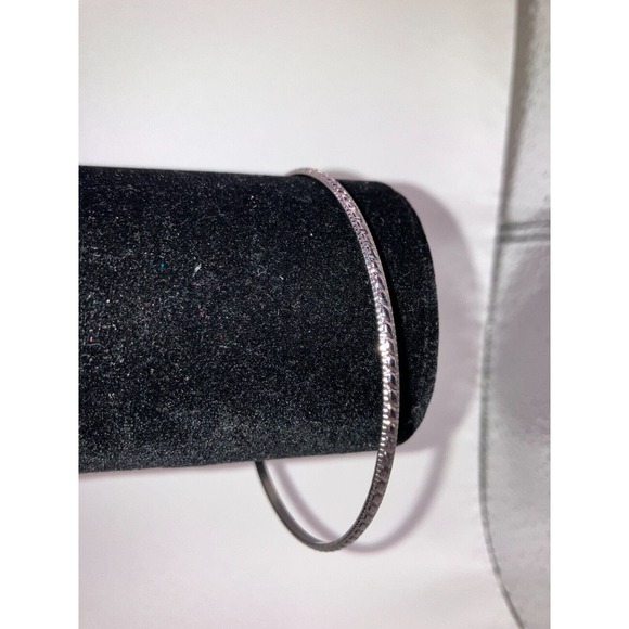 Artisan Etched Design Thin Silver-Tone 2 3/8 Inch Wide Bangle Bracelet! - Picture 5 of 8
